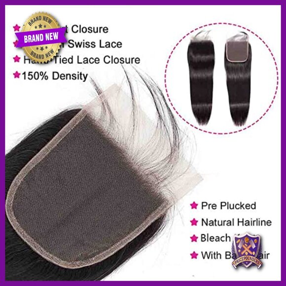Brazilian Virgin Human Hair Bundles with 4x4 Lace Closure Straight Weave main image 5